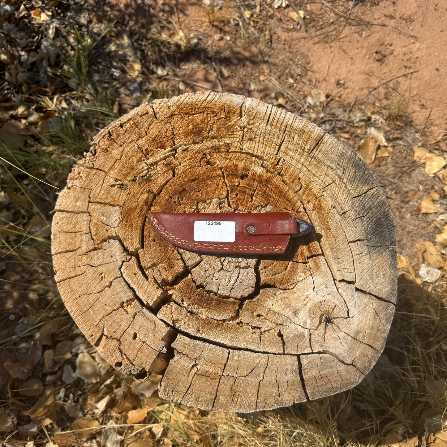 The Midnight Ridge – Fixed Blade Knife with Swirled Blue Resin Handle & Leather Sheath