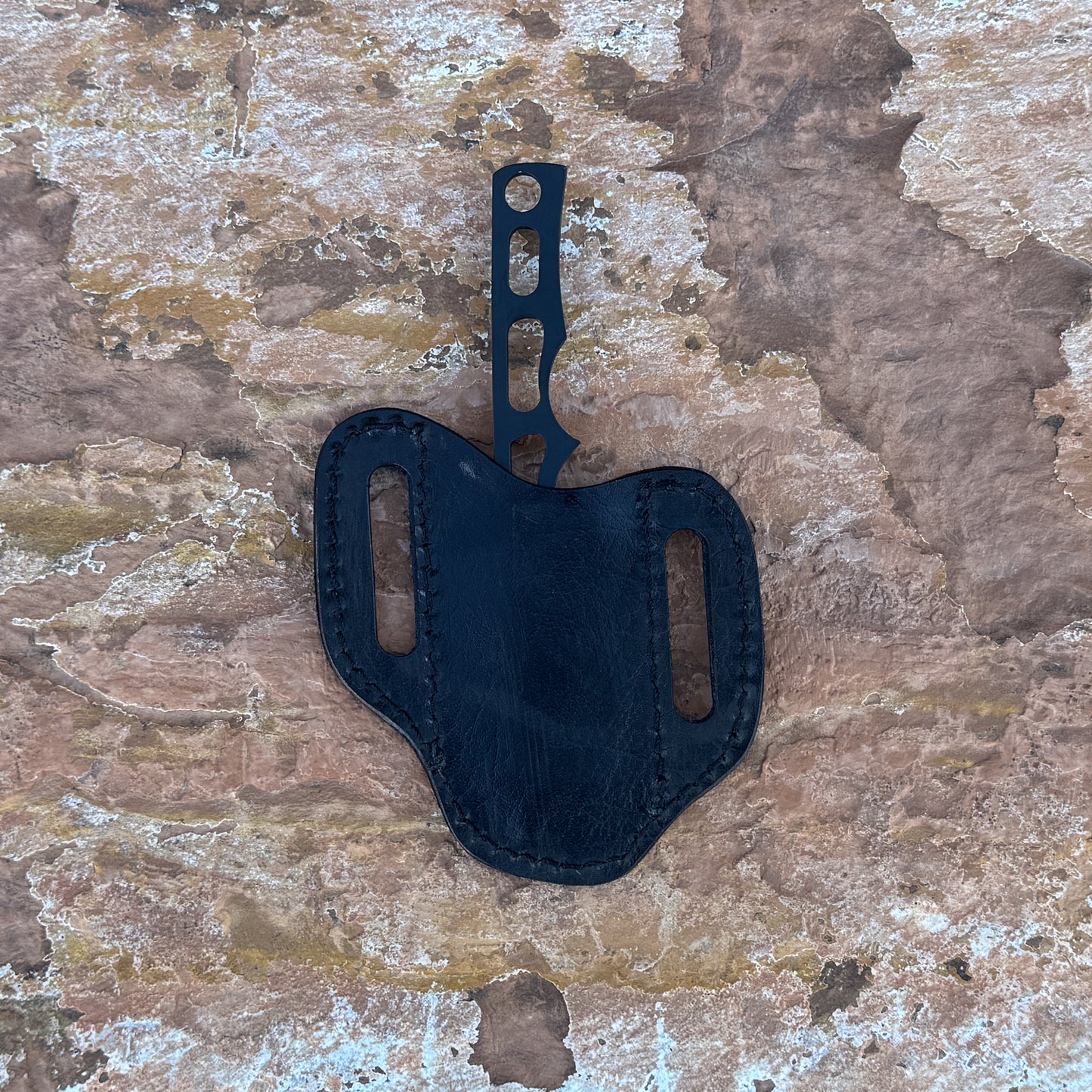 Blackout Skeleton Tanto Knife | Ultralight EDC Fixed Blade with Leather Sheath – Blue Spade Forge