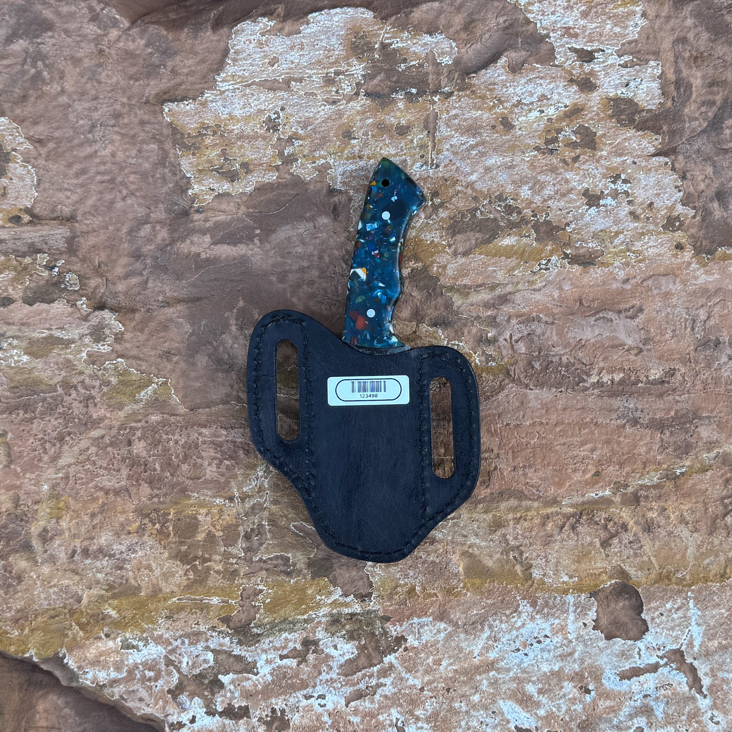 The Nebula Fang – Damascus Steel Knife with Resin Handle & Leather Sheath