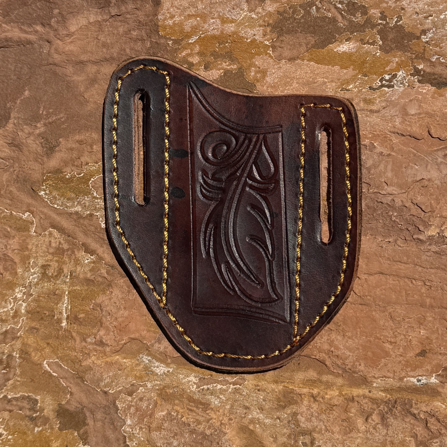Medium Right-Hand Leather Pancake Knife Sheath - Heavy-Duty Belt Sheath for Fixed Blade & Folding Knives