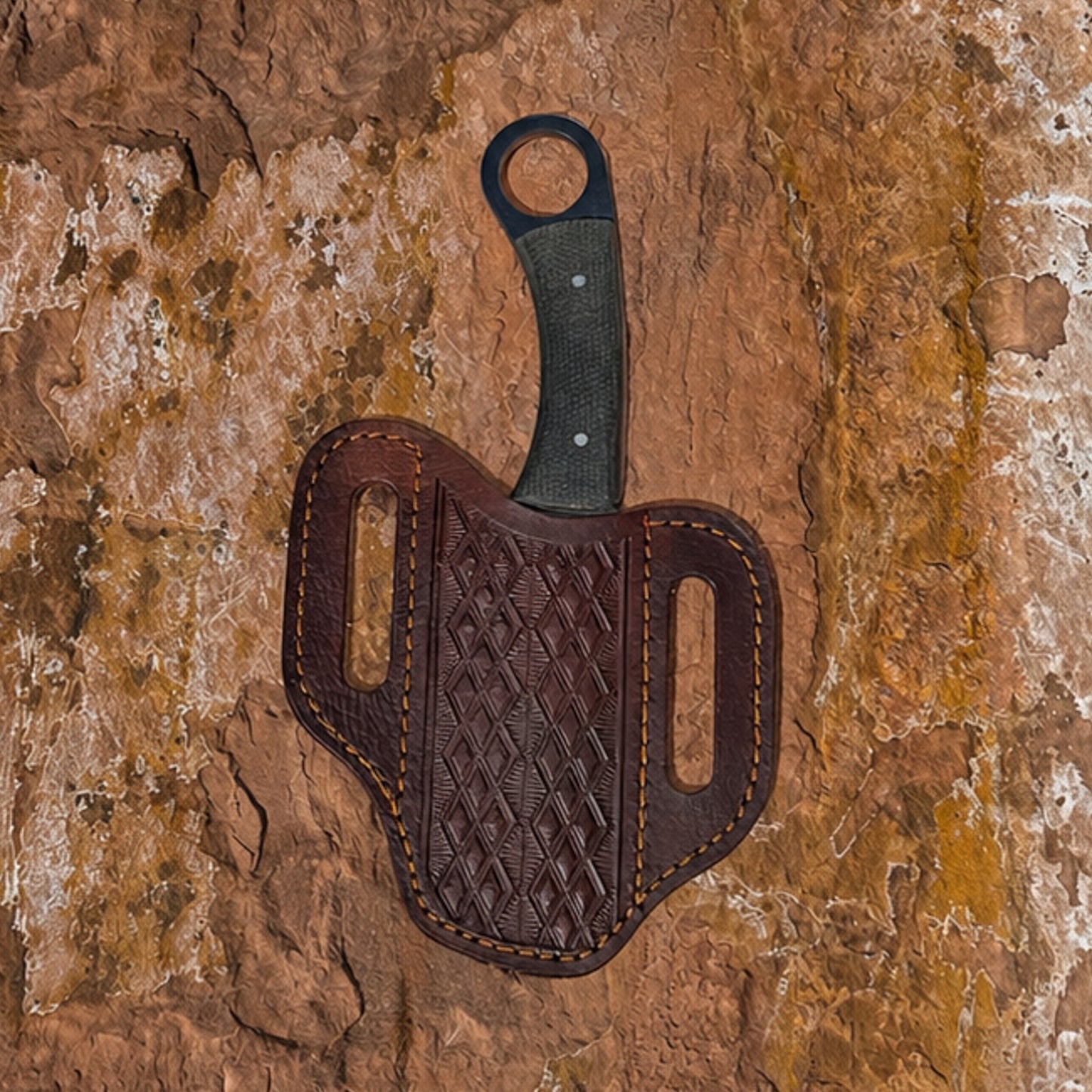 The Raptor Series — Full-Tang Ring-Handled Drop-Point EDC Knife with Custom Double-Stitched Leather Sheath