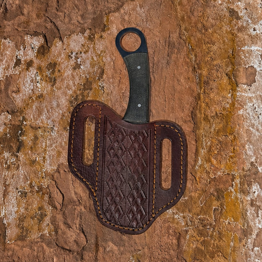 The Raptor Series — Full-Tang Ring-Handled Drop-Point EDC Knife with Custom Double-Stitched Leather Sheath