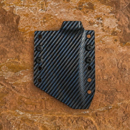 Blue Spade Forge Raptor Series custom Kydex sheath with adjustable belt loops and FOMI clip for multiple everyday carry options.