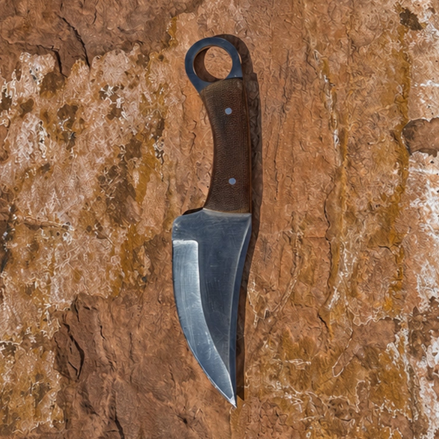 The Raptor Series — Full-Tang Ring-Handled Drop-Point EDC Knife with Custom Double-Stitched Leather Sheath