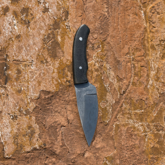 The Shockwave EDC — Hand-Forged Everyday Carry Knife with Vibrant Hardwood Handle and Hand-Tooled Leather Pancake Sheath