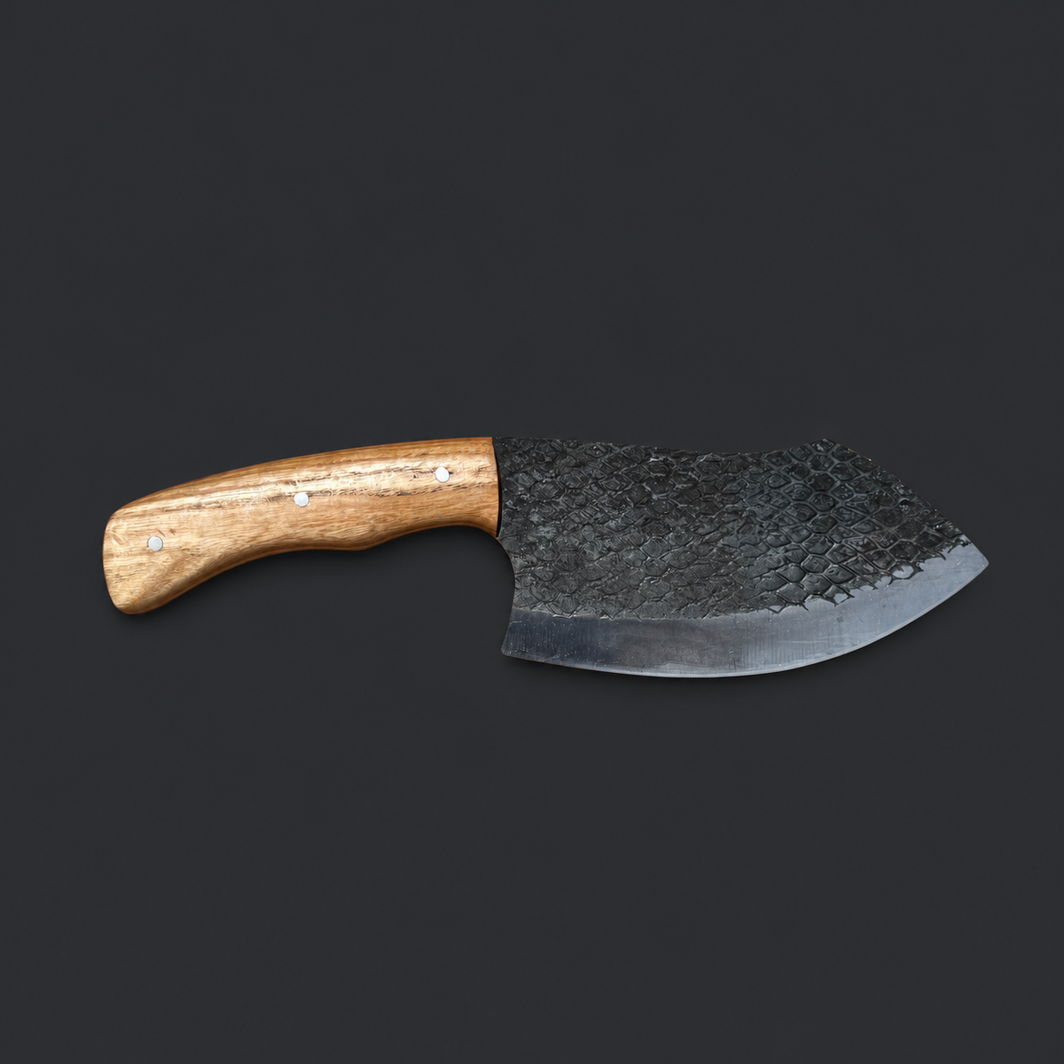 Forgefire Cleaver hand-forged 1095 high carbon steel meat cleaver with rustic forge-finished blade and ash wood handle