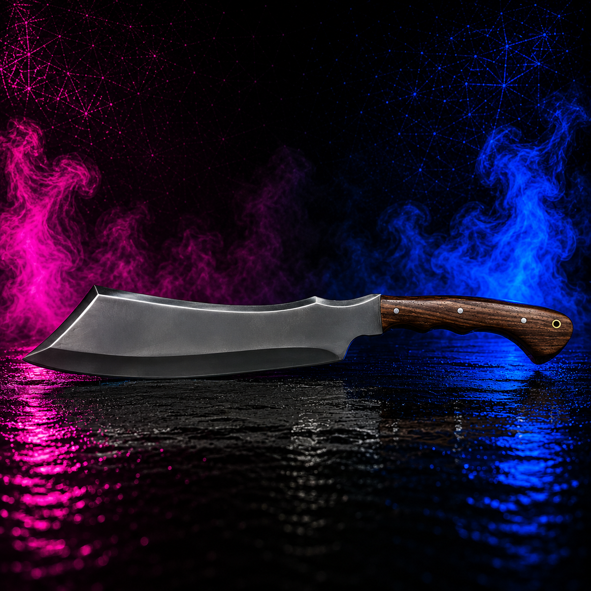Blue Spade Forge Dreadfang hand-forged clip-point machete with walnut handle and full-tang construction
