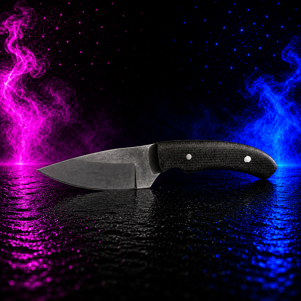 Blue Spade Forge Shockwave EDC hand-forged high-carbon steel everyday carry knife with colorful hardwood or Micarta handle and premium leather pancake sheath.