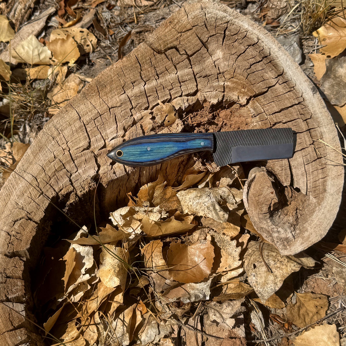 The Blueback Rasp Cleaver – Compact Rasp Knife with Dyed Wood Handle & Leather Sheath