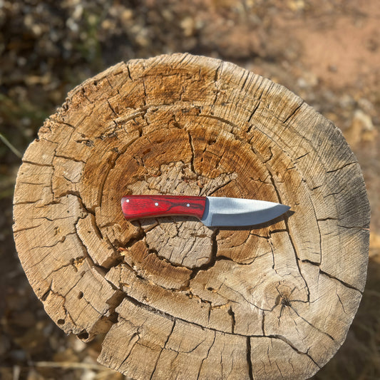 The Ironwood Edge – Fixed Blade Knife with Red Wood Handle & Leather Sheath