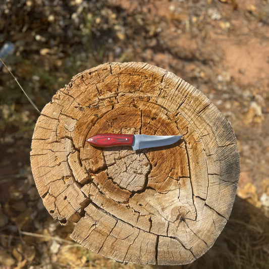 The Crimson Trail – Fixed Blade Outdoor Knife with Red Wood Handle & Leather Sheath