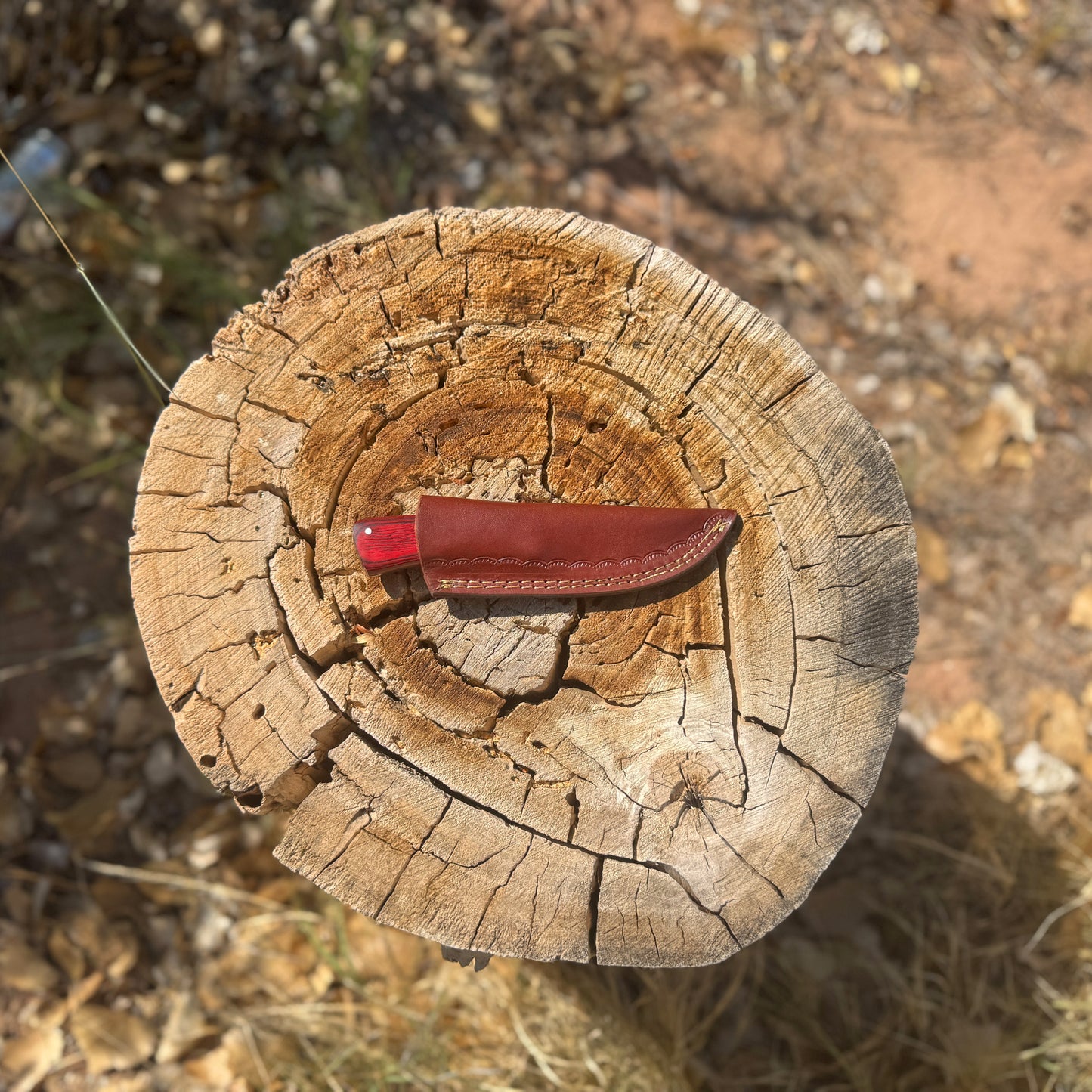 The Ironwood Edge – Fixed Blade Knife with Red Wood Handle & Leather Sheath