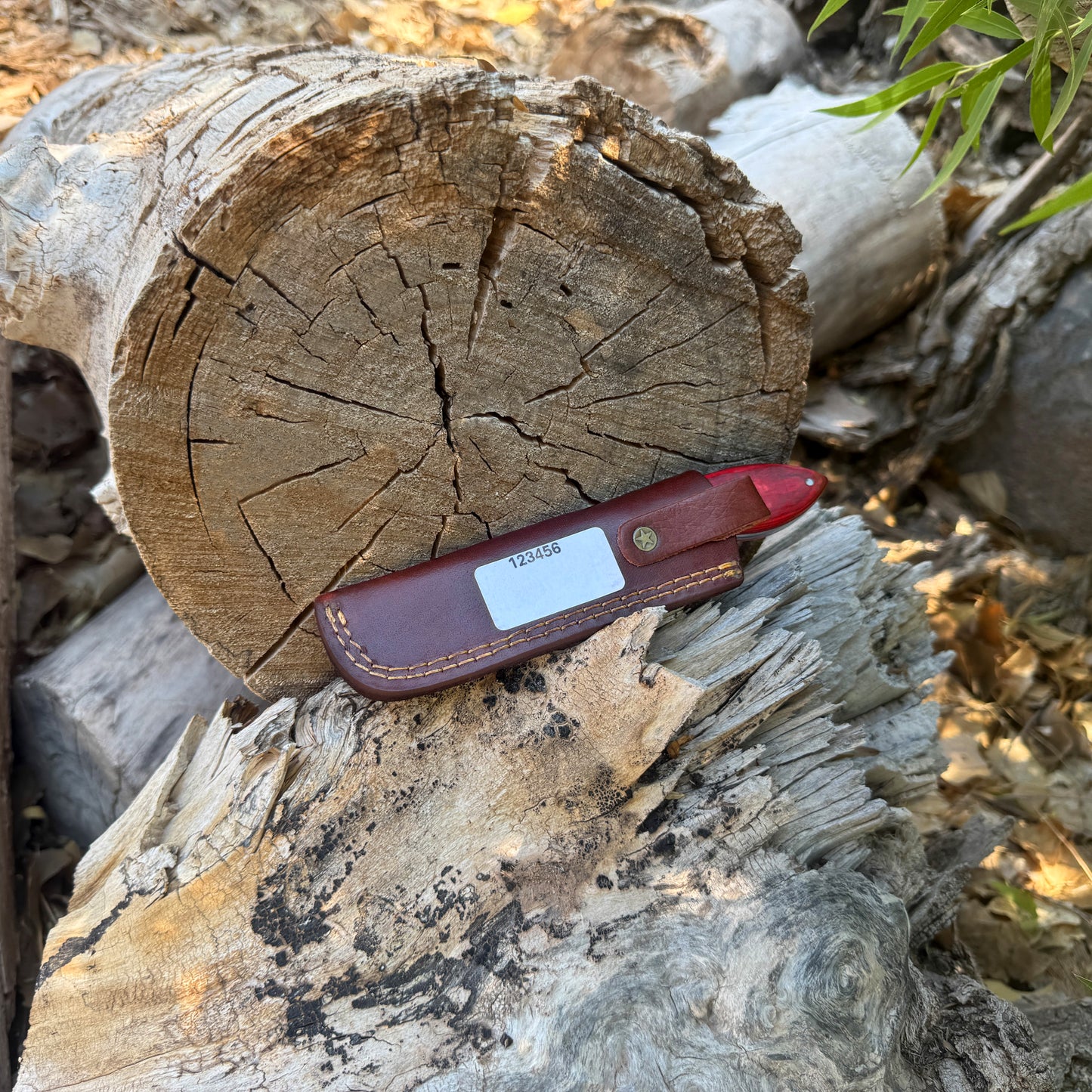 Crimson Cleaver – Full Tang Utility Knife with Red Wood Handle and Leather Sheath