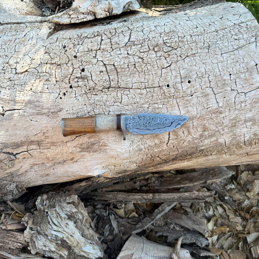 Timber Ghost Hand-Forged Damascus Skinner with Bone & Wood Handle