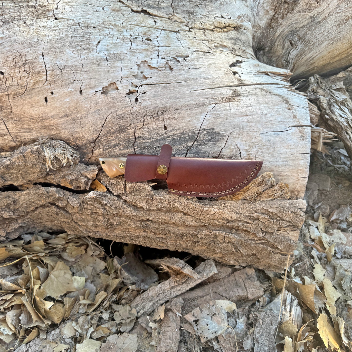 The Copper Viper Damascus Skinner with Sculpted Resin Handle