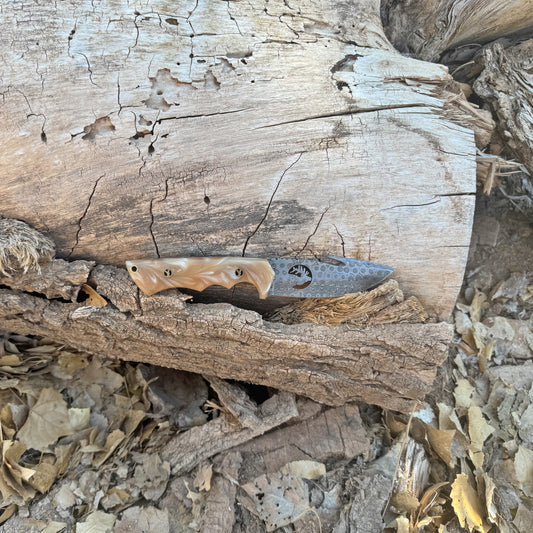 The Copper Viper Damascus Skinner with Sculpted Resin Handle