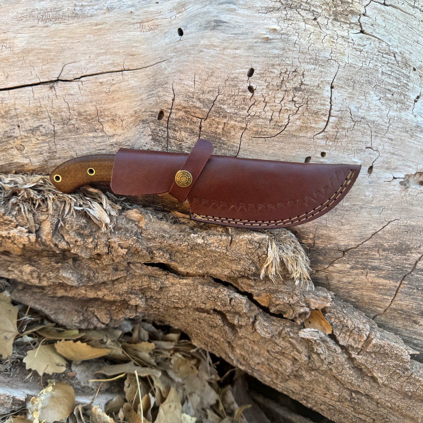The Pioneer Tracker Hand-Forged Damascus Bushcraft Knife with Hardwood Handle