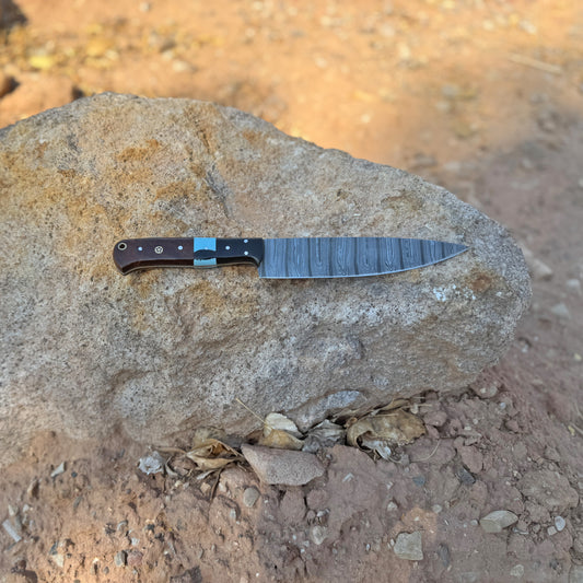 Mesa Carver Hand-Forged Damascus Chef’s Knife with Turquoise Inlay