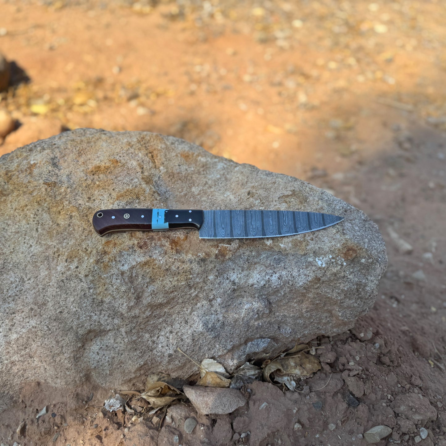 Sierra Carver Hand-Forged Damascus Chef’s Knife with Turquoise Inlay