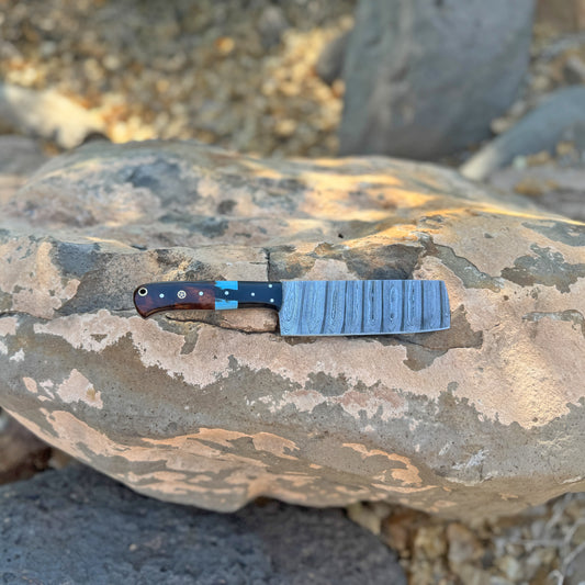 The Glacier Cleaver Hand-Forged Damascus Cleaver with Hybrid Wood & Resin Handle