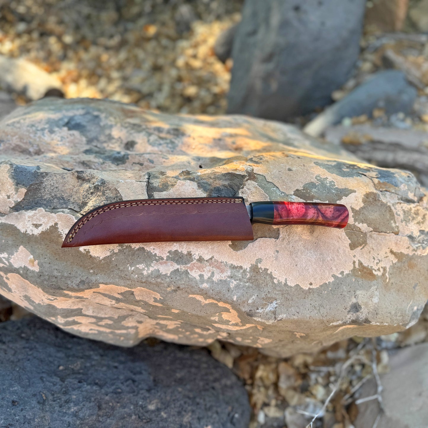 The Ember Feather Hand-Forged Feather Etched Nakiri Chef Knife with Resin Handle