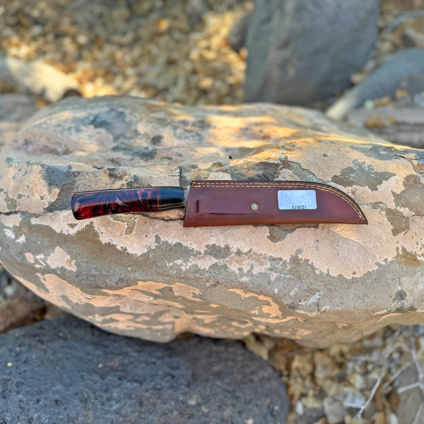 The Ember Feather Hand-Forged Feather Etched Nakiri Chef Knife with Resin Handle