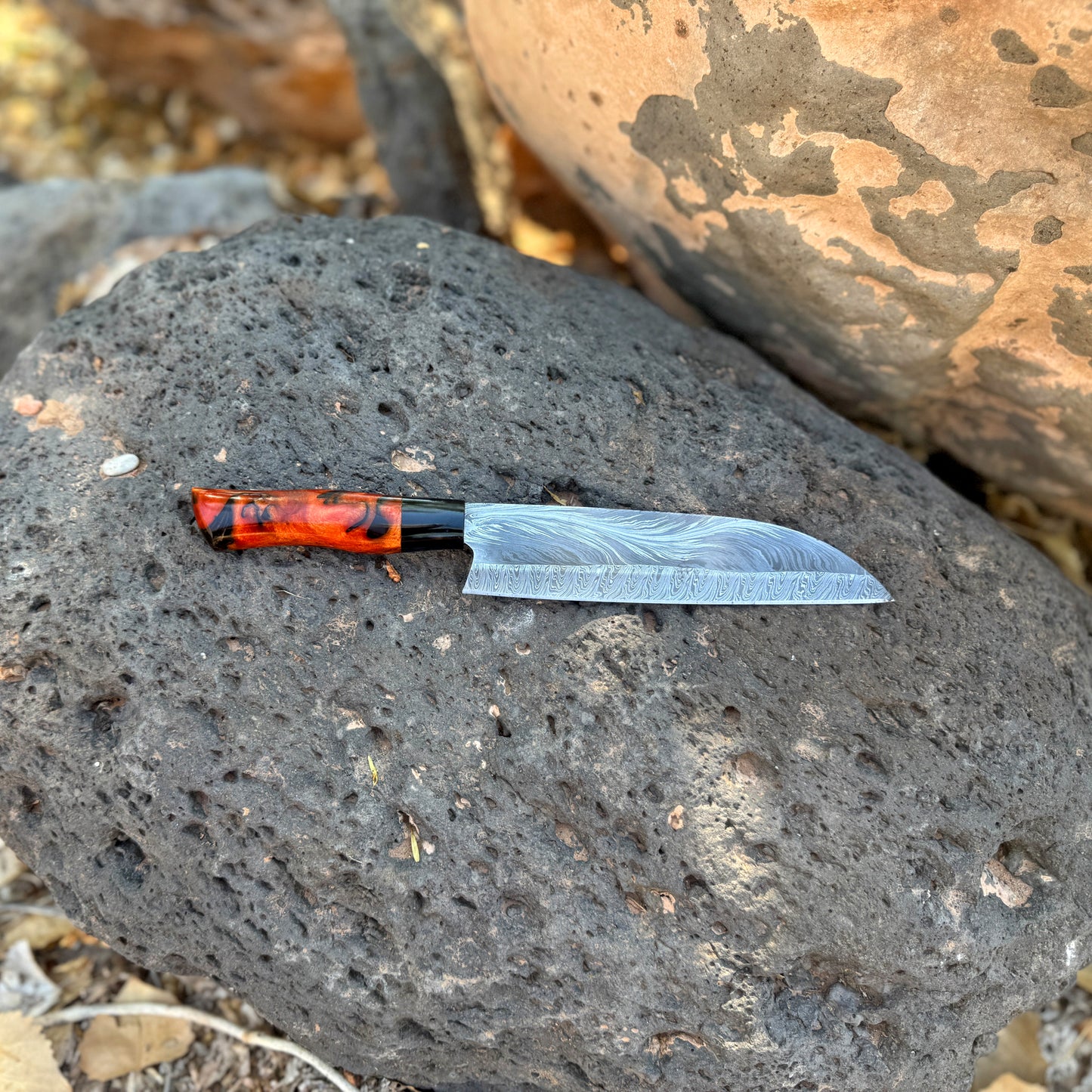 The Inferno Feather Hand-Forged Feather Santoku Chef Knife with Resin Handle