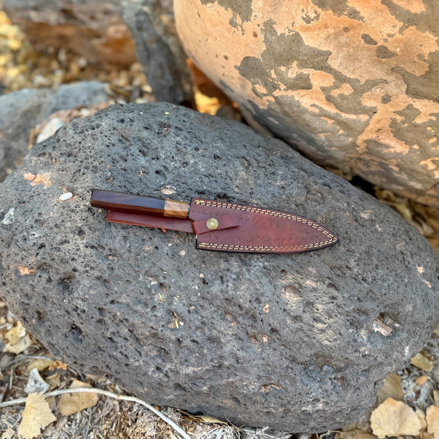 The Artisan Gyuto Hand-Forged Damascus Gyuto Chef Knife with Octagonal Wood Handle