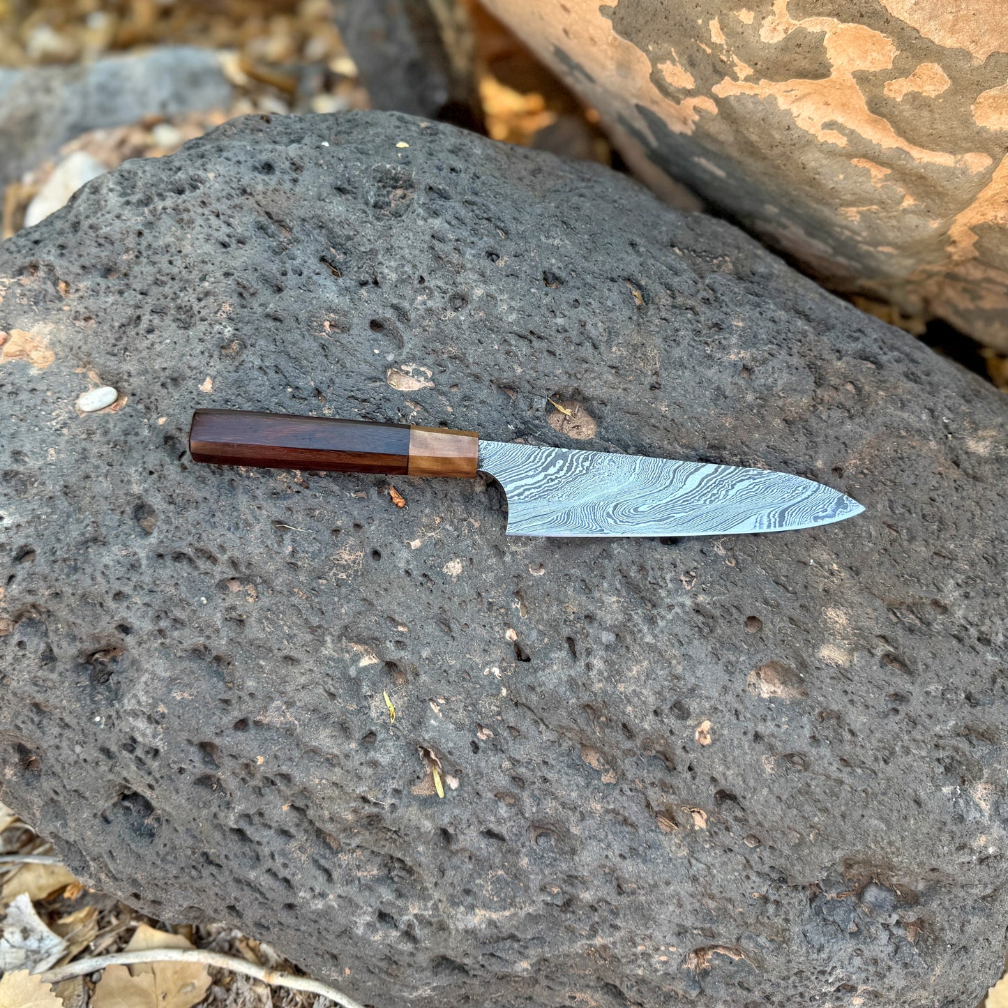 The Artisan Gyuto Hand-Forged Damascus Gyuto Chef Knife with Octagonal Wood Handle