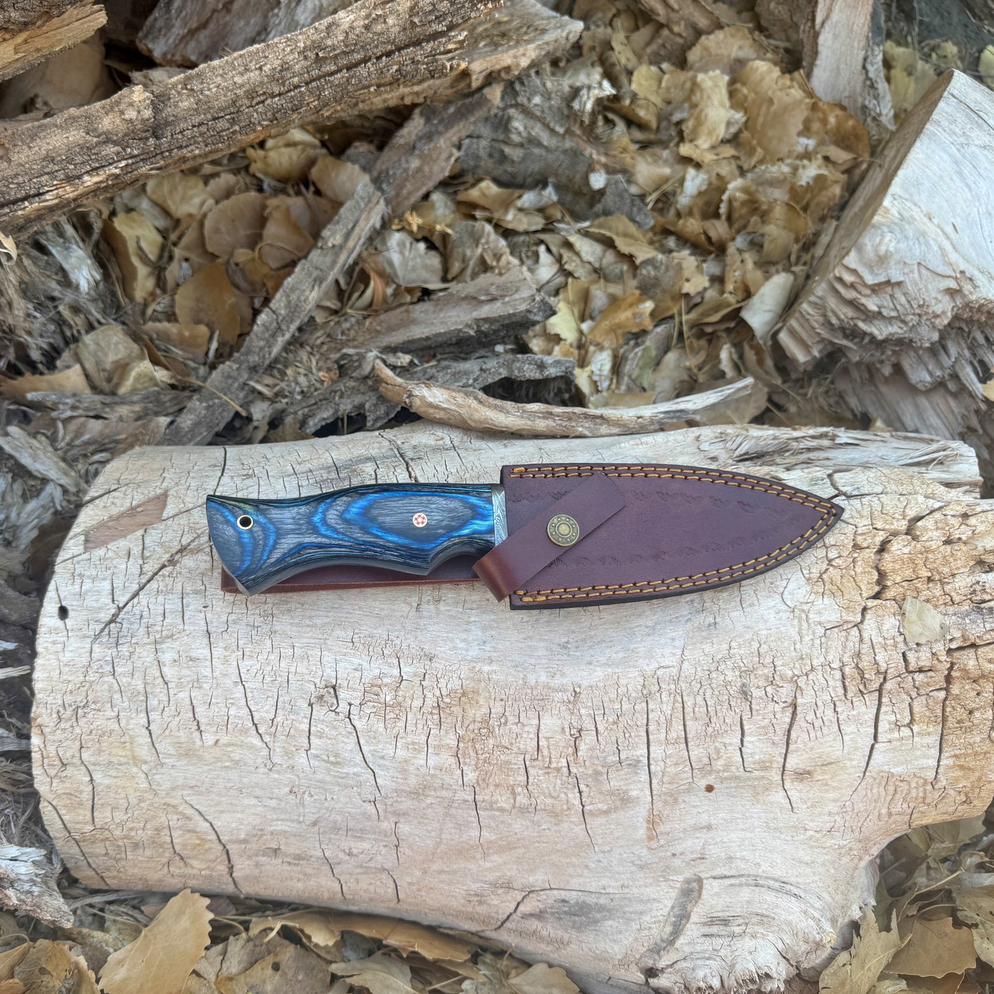 Backwood Hunter Hand-Forged Damascus Hunting Knife with Stained Hardwood Handle