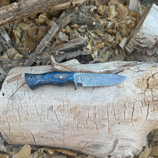 Backwood Hunter Hand-Forged Damascus Hunting Knife with Stained Hardwood Handle