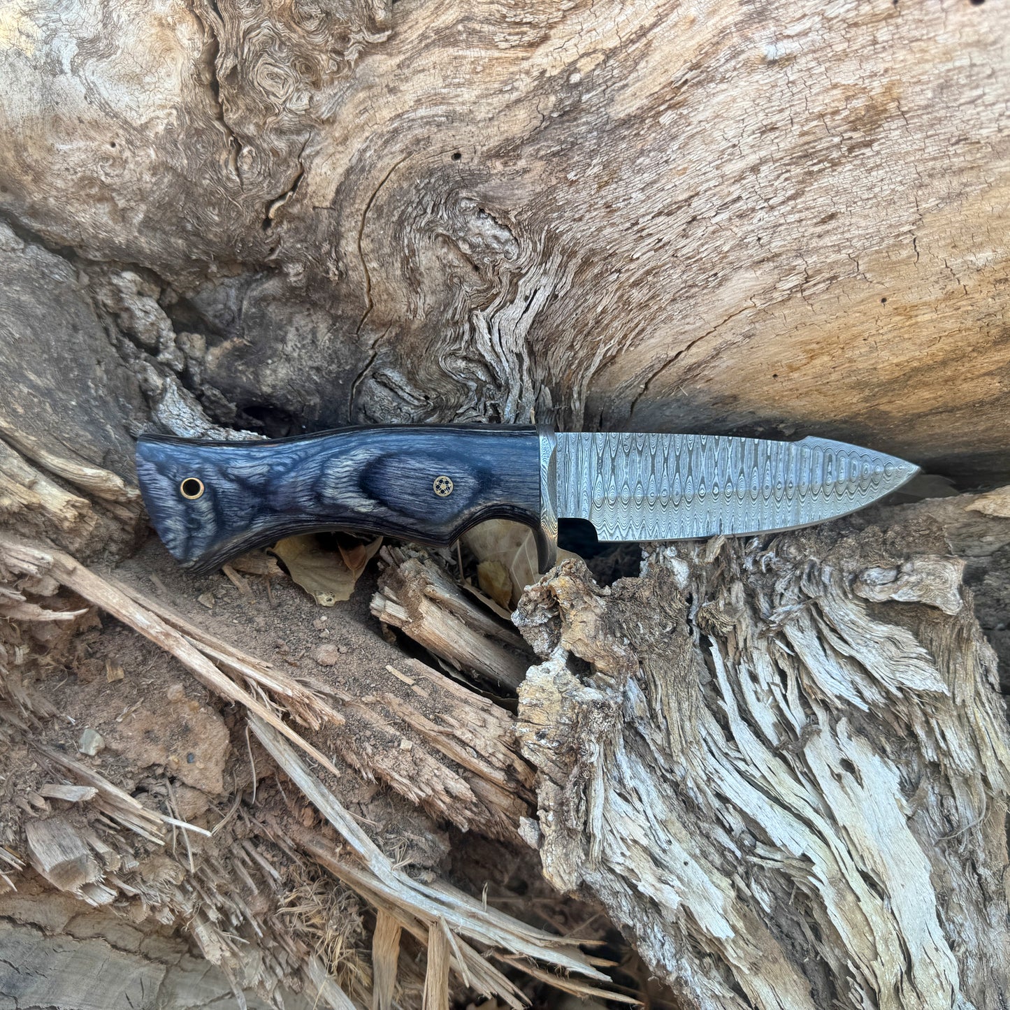 Backwood Hunter Hand-Forged Damascus Hunting Knife with Stained Hardwood Handle