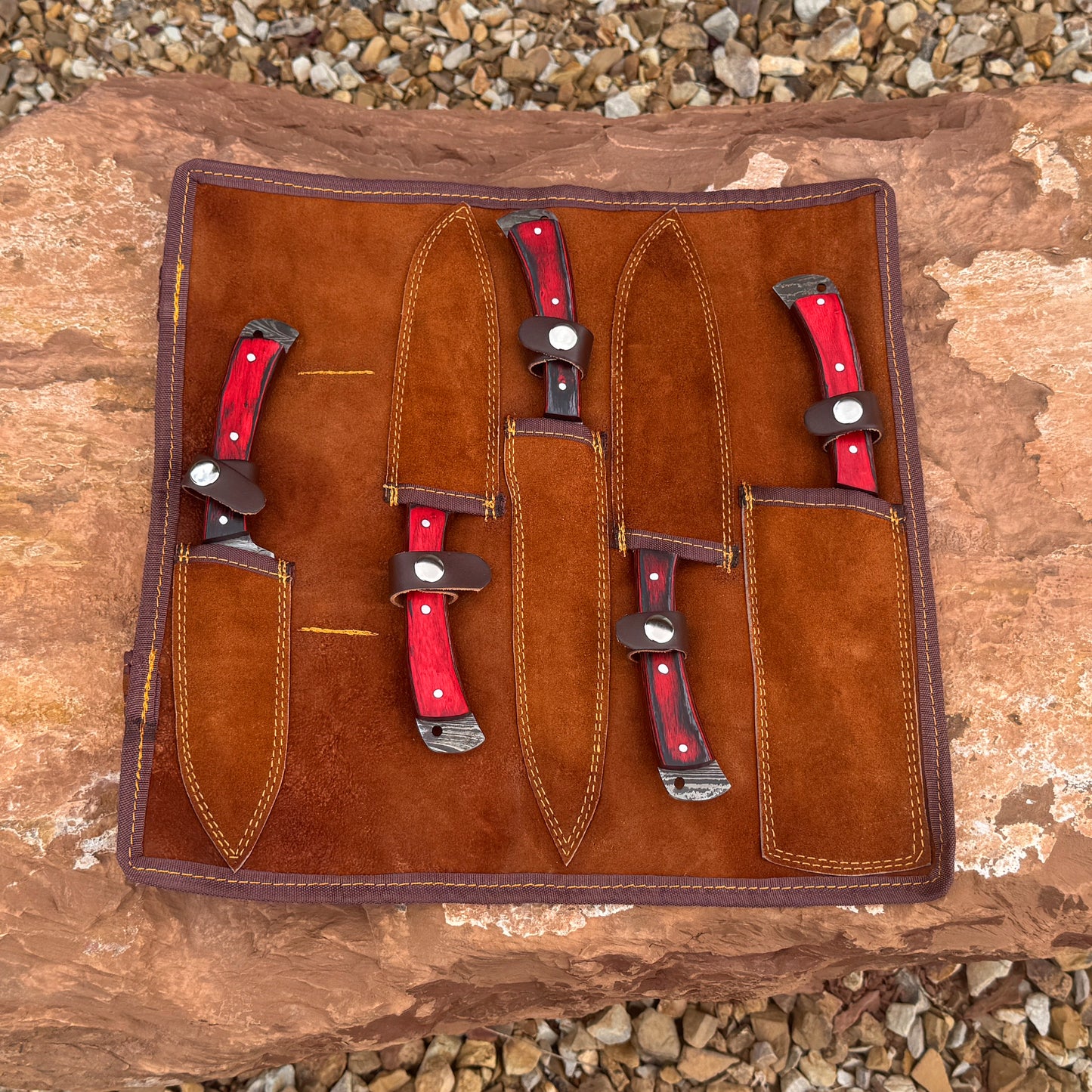 The Crimson Forge Damascus Chef Set