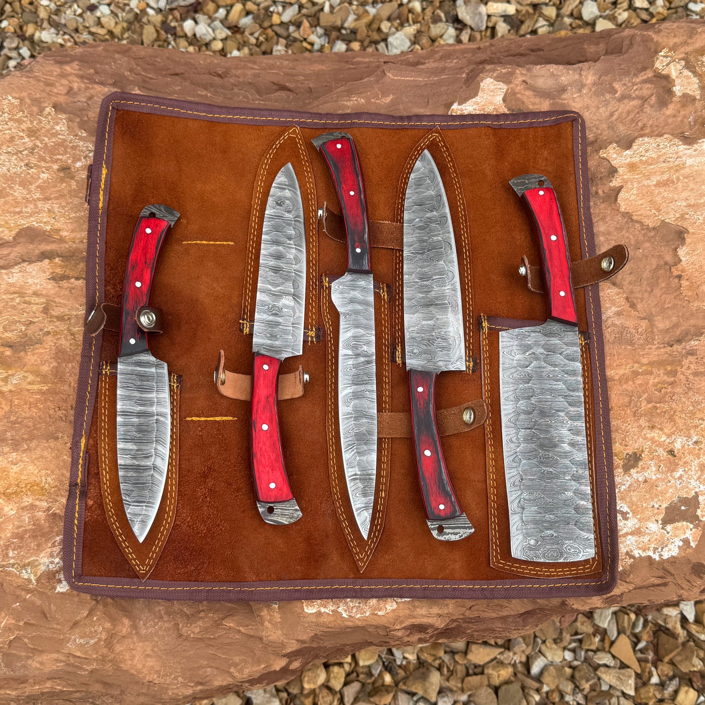 The Crimson Forge Damascus Chef Set