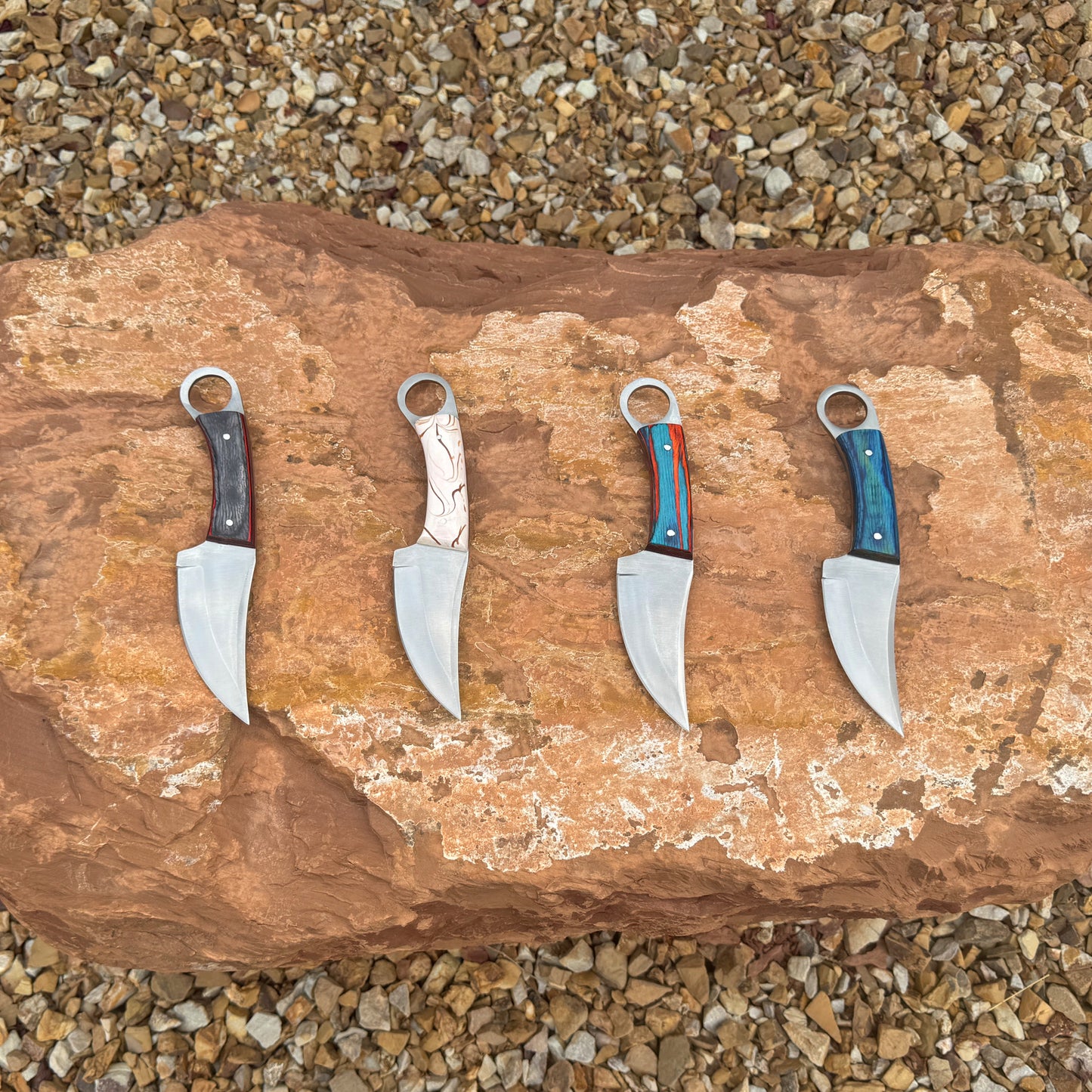 The Raptor Series Handcrafted EDC Ring-Handle Utility Knife with Hand Tooled Pancake Leather Sheaths