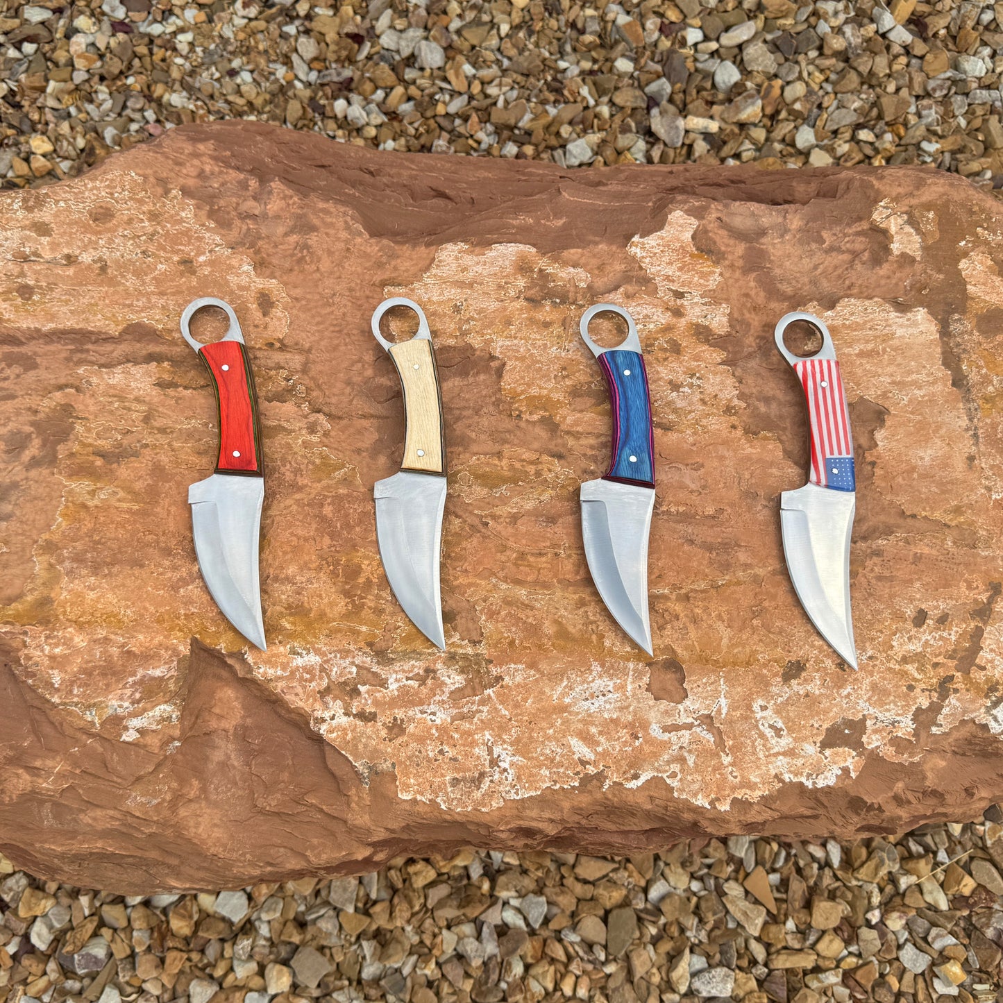 The Raptor Series Handcrafted EDC Ring-Handle Utility Knife with Hand Tooled Pancake Leather Sheaths