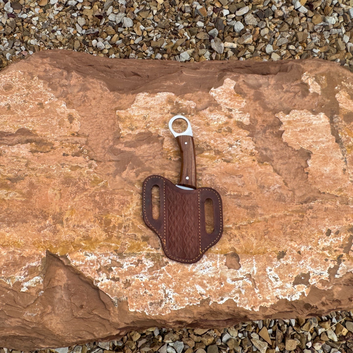 The Raptor Series Handcrafted EDC Ring-Handle Utility Knife with Hand Tooled Pancake Leather Sheaths