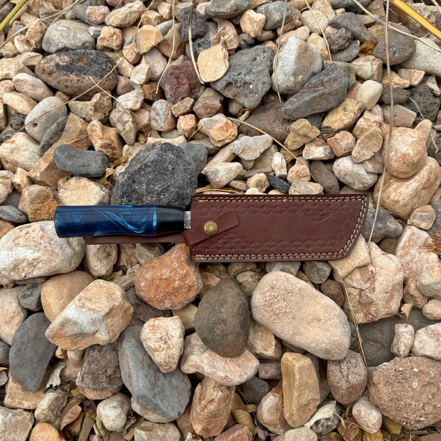 The Feathered Edge Hand-Forged Feather Etched Kiritsuke Chef Knife with Resin Handle