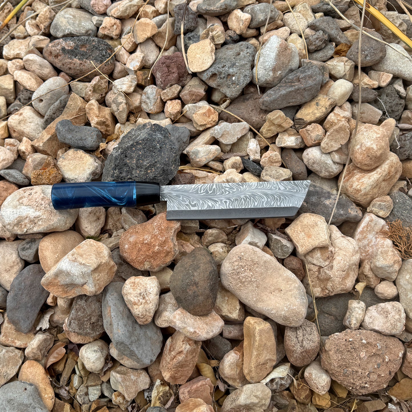 The Feathered Edge Hand-Forged Feather Etched Kiritsuke Chef Knife with Resin Handle