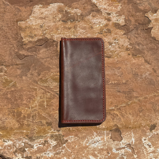 The Trailblazer Hand-Stitched Crimson Leather Bifold Wallet with Red Accent Stitching
