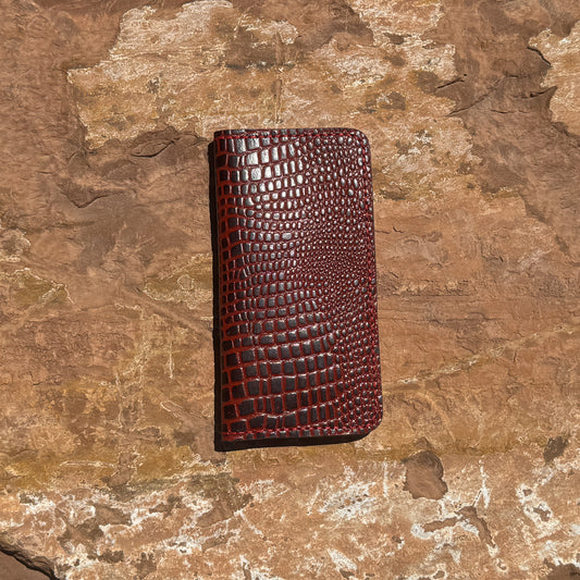 Crimson Croc Hand-Stitched  Leather Wallet