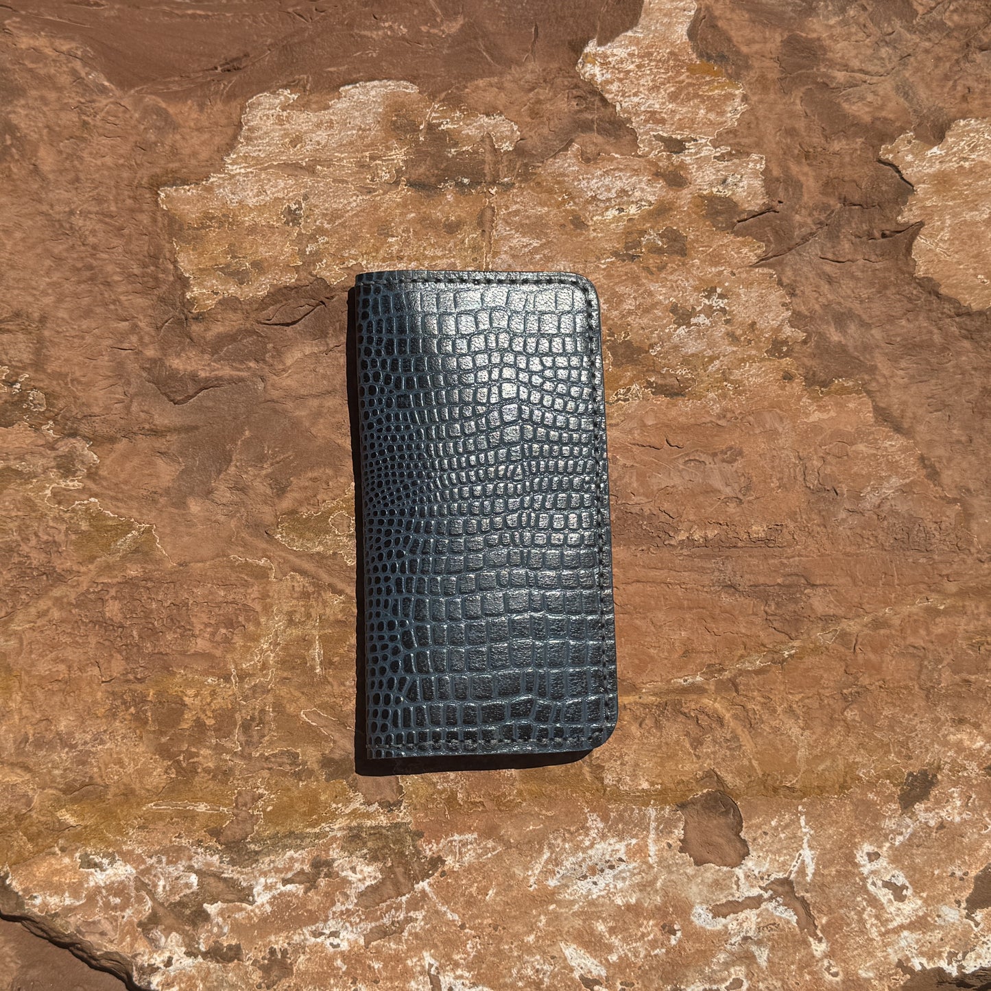 Midnight Croc Hand-Stitched Leather Wallet