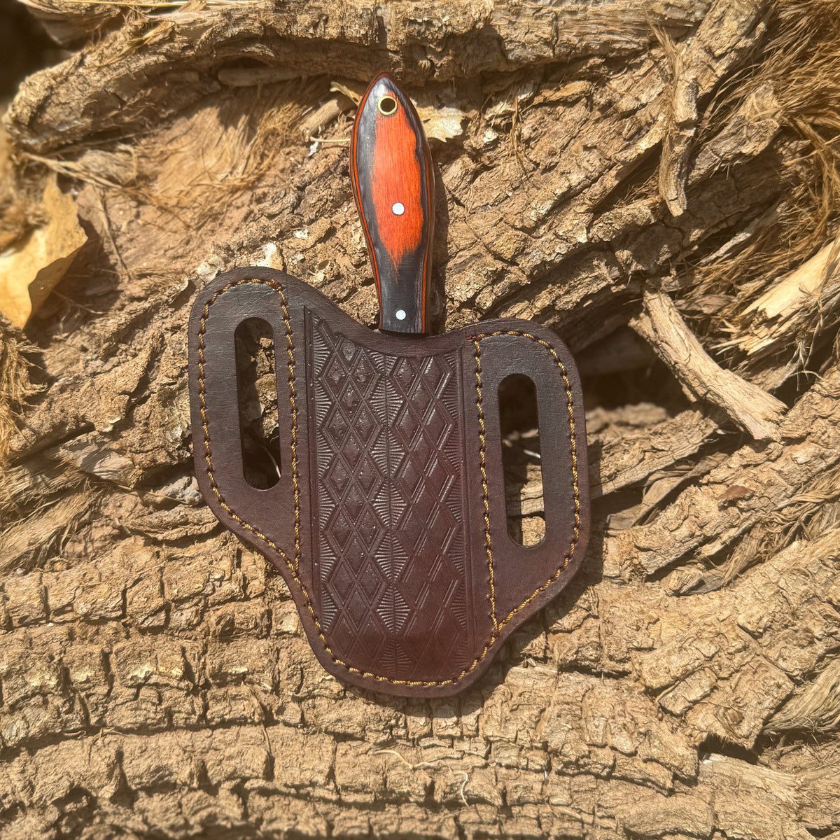 Red Handle Rasp Forward Inferno Rasp Reclaimed Steel Knife with Custom Leather Sheath – Blue ...