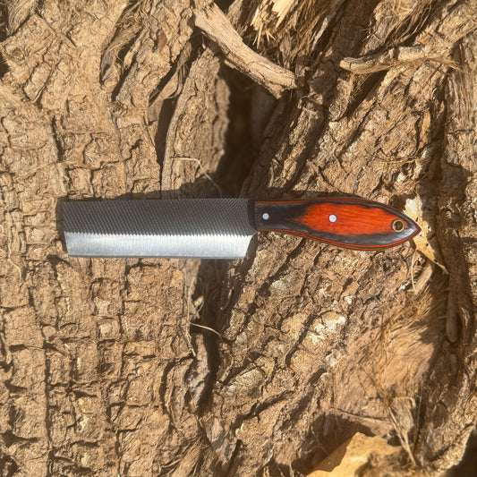 Inferno Rasp Reclaimed Steel Knife with Custom Leather Sheath