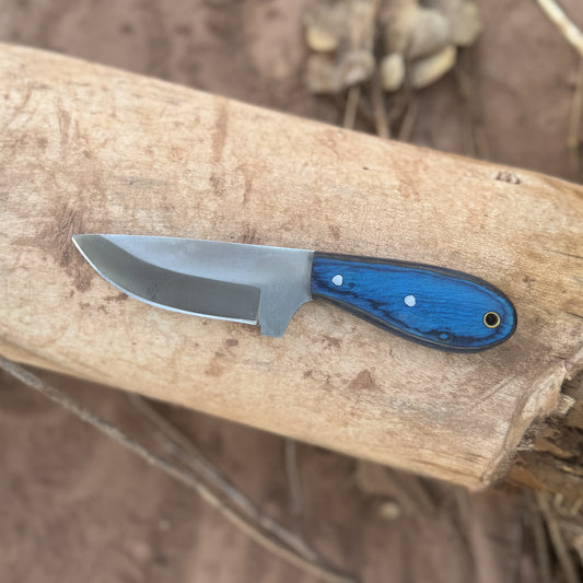 Blue Spade Forge Blue River Skinner Hand-Forged High-Carbon Hunting Knife with Blue Hardwood Handle & Leather Sheath