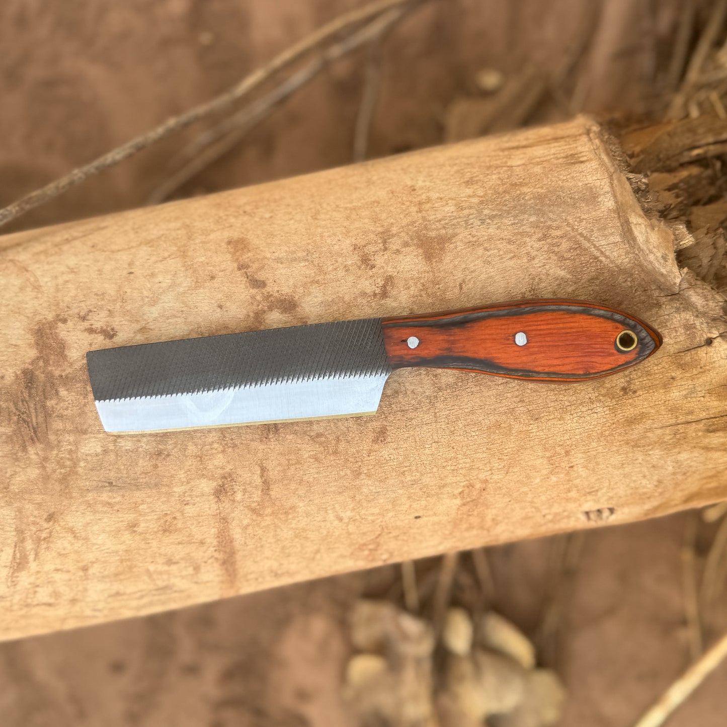 Red Ridge Rasp  Reclaimed Steel Knife with Custom Leather Sheath