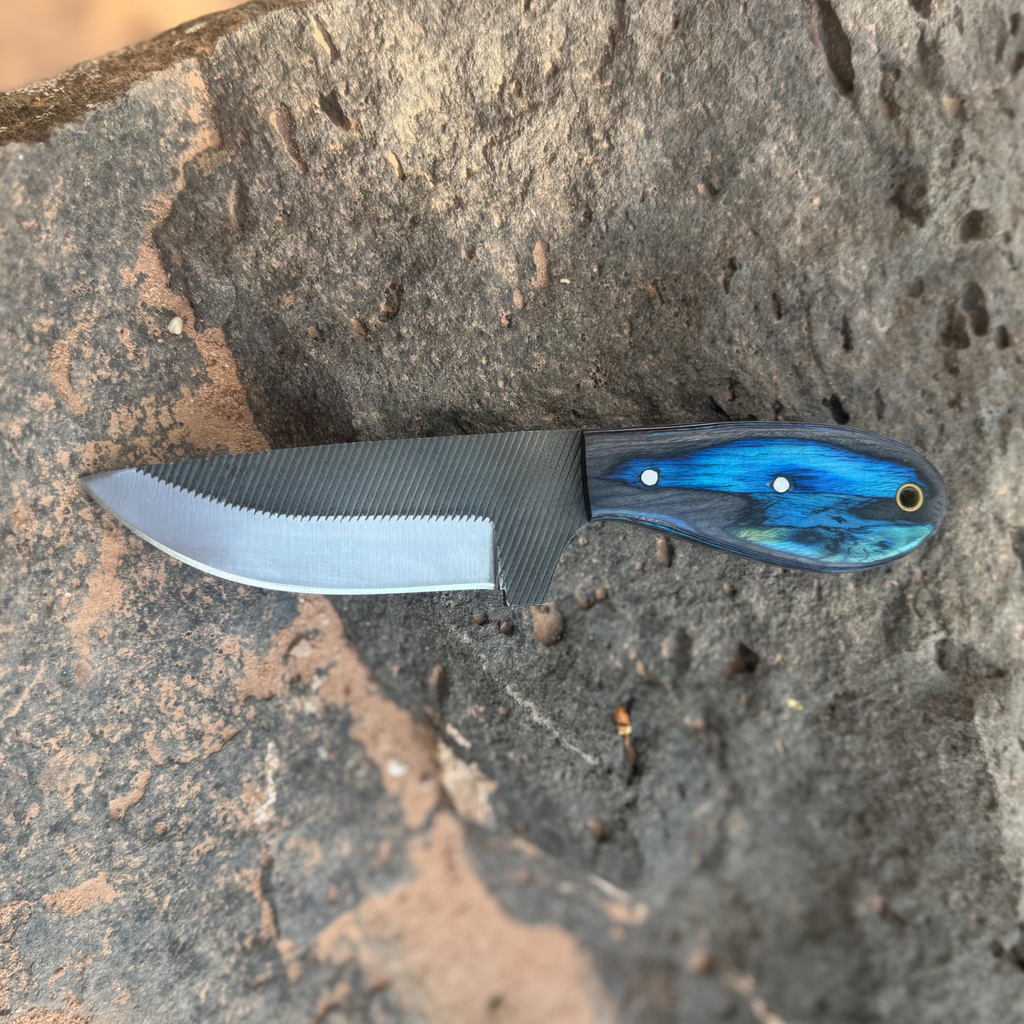 Sapphire Hunter  Reclaimed Rasp Knife with Custom Leather Sheath
