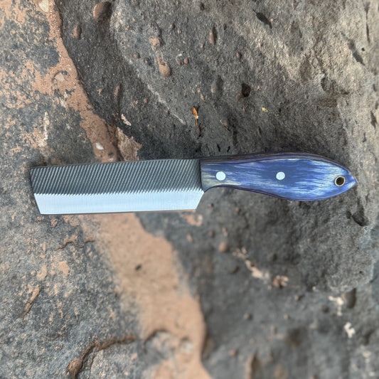 Midnight Rasp Reclaimed Steel Knife with Custom Leather Sheath