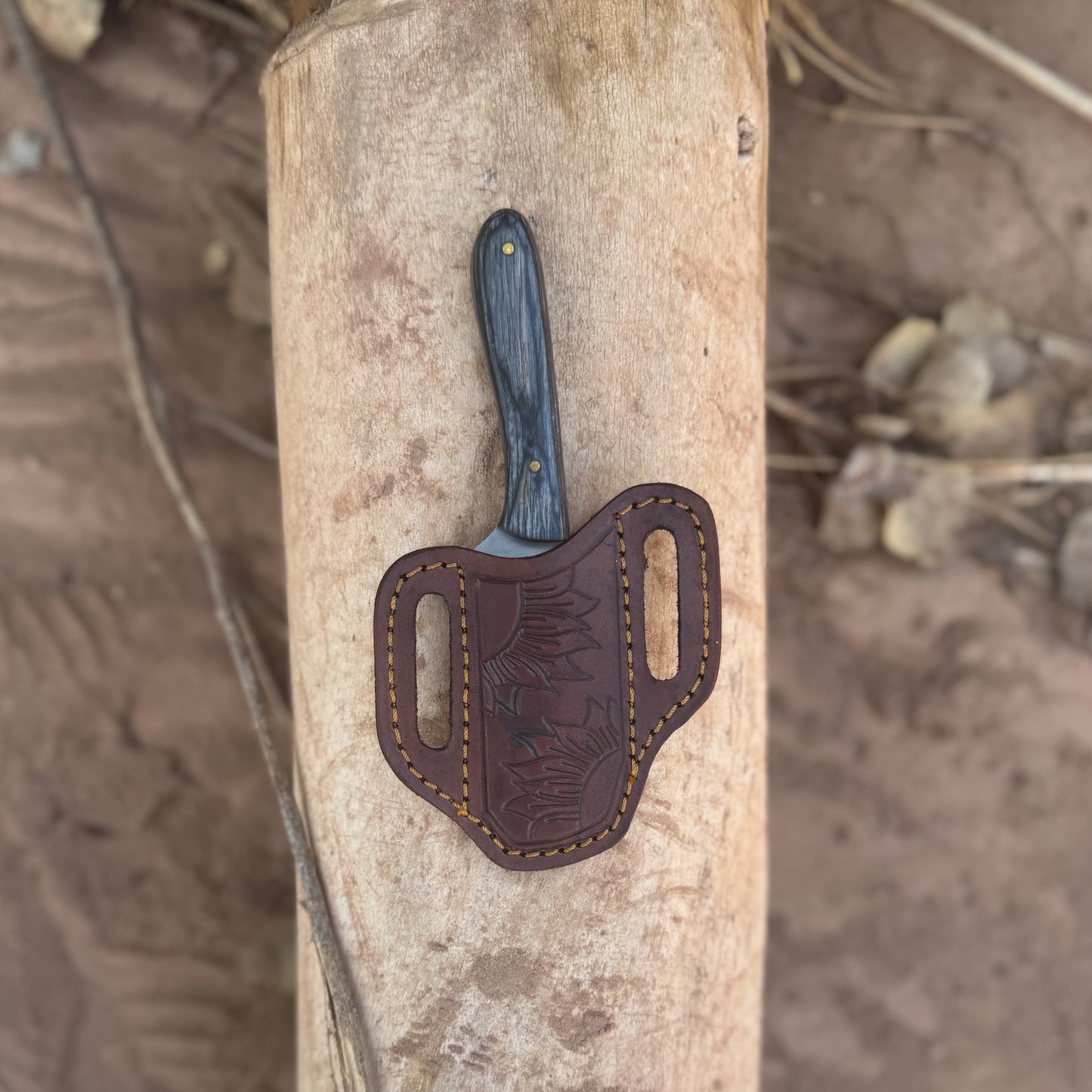 The Sentinel EDC Knife with Hand-Tooled Leather Pancake Sheath