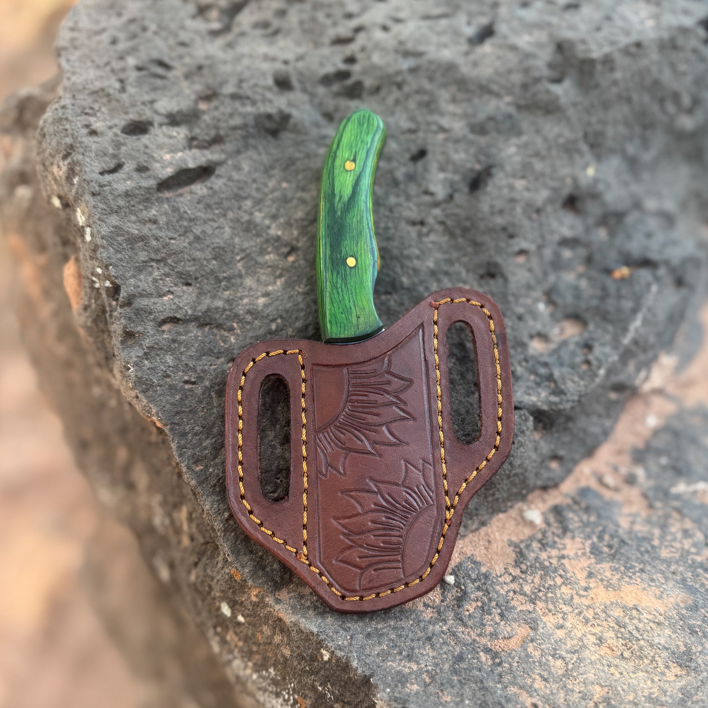 Verdant Edge EDC Knife with Hand-Tooled Sheath
